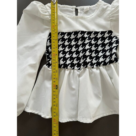 Girl's houndstooth print puff sleeves peplum top flare legs pants set size 4T - Picture 10 of 13